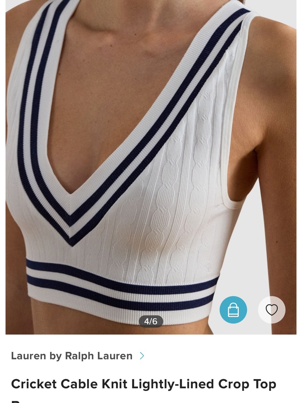 Lauren Ralph Lauren White Cable-Knit Crop Tank with Navy Stripes